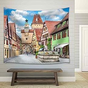 Beautiful View of The Historic Town of Rothenburg Ob Der Tauber, Franconia, Bavaria, Germany - Fabric Wall Tapestry Home Decor - 51x60 inches