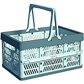 VIGAER Plastic Storage Crate - 20L Collapsible Crate Stacking Folding Storage Basket - Sky Blue &amp; Gray Blue M