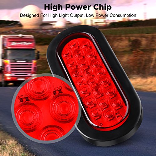 image for Audew 2Pcs 6-inch Oval 22-LED Trailer Tail Lights, Red Brakes/Marker L