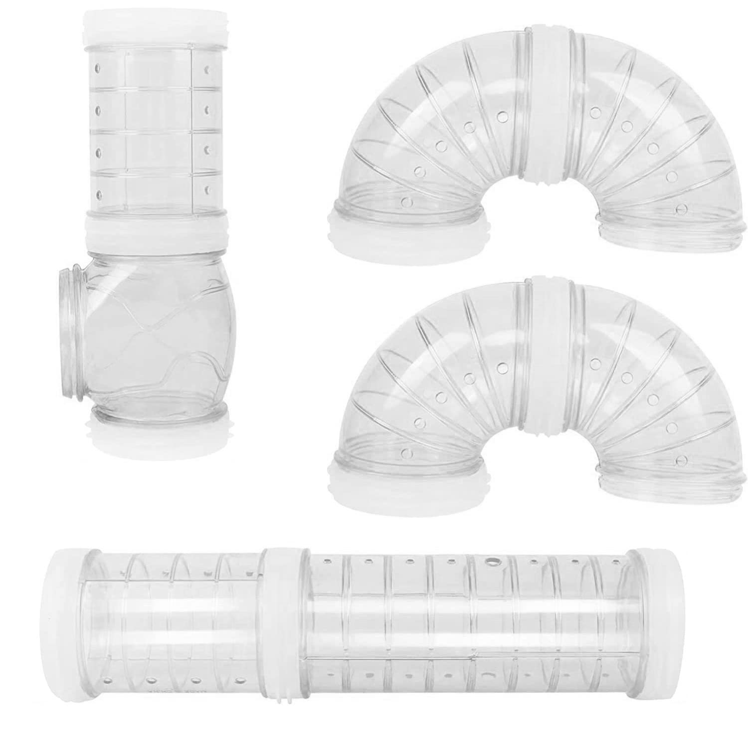 Shiwaki 4 piece set Hamster Tubes Hamster Tunnel Hamster Cage Tunnel Tube Accessory Cage for Hamster Mice and Other Small Pets(Transparent)