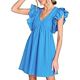 FANCYINN Women's Summer Casual Babydoll Mini Dress Ruffle Sleeveless Deep V Neck Pleated Swing Flowy Tunic Dress