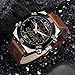 Analog Digital LED Dual Time Display Brown Genuine Leather Band Alloy Electroplating Gold Watchcase Mens Watches