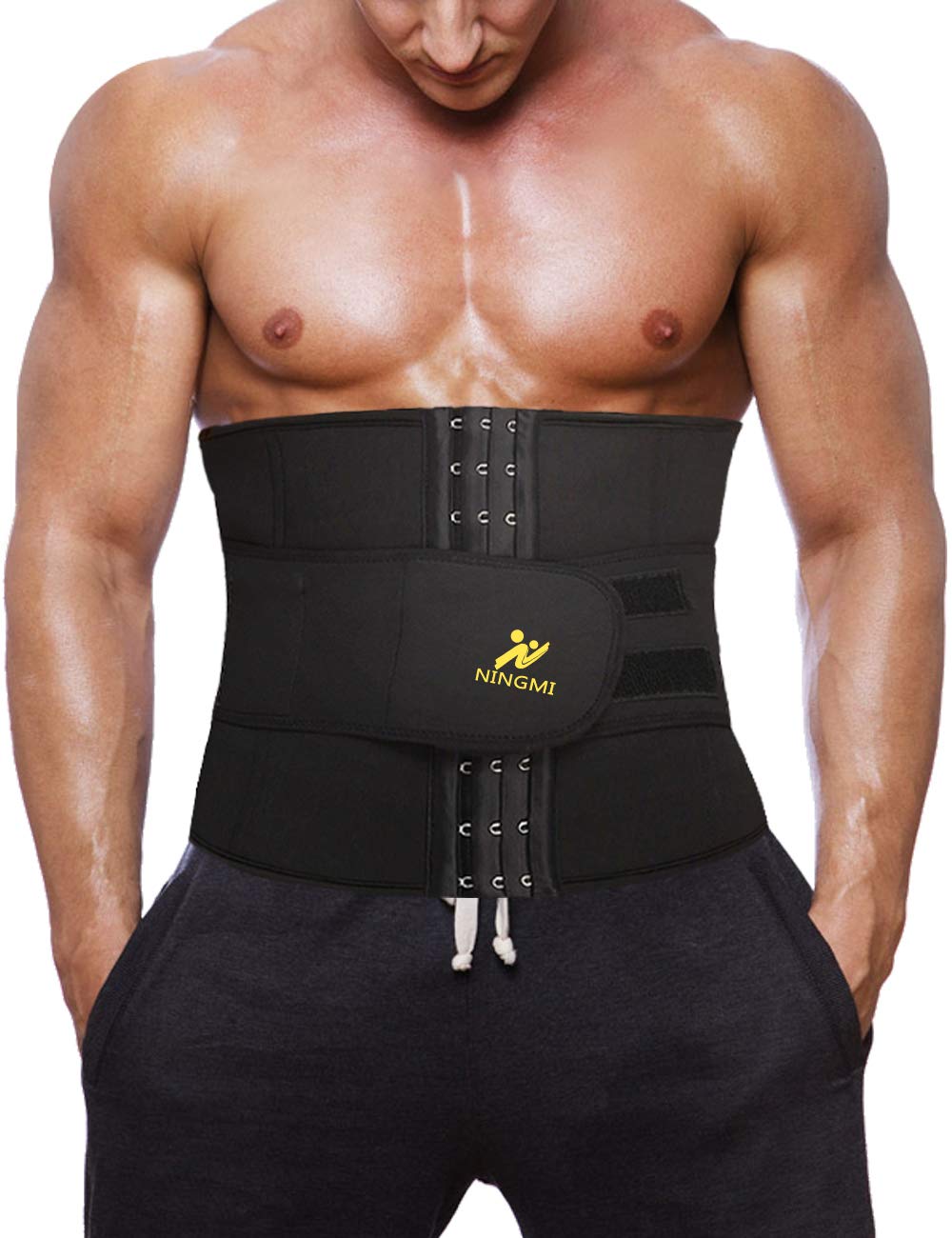 NINGMI Waist Trimmer Neoprene Sweat Belt Adjustable Waist Trainer Gym Fitness Sauna Slimming Belt for Men & Women, Black, XXXL
