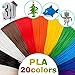 3D Printer Filament 1.75mm 3D PLA Pen Filament Refill Pack 20 Different Colors 33ft Per Color in Total 660 Linear Feet No Stuck and Non-toxic Printing Filament for Kids Odorless Refill for 3D Creation