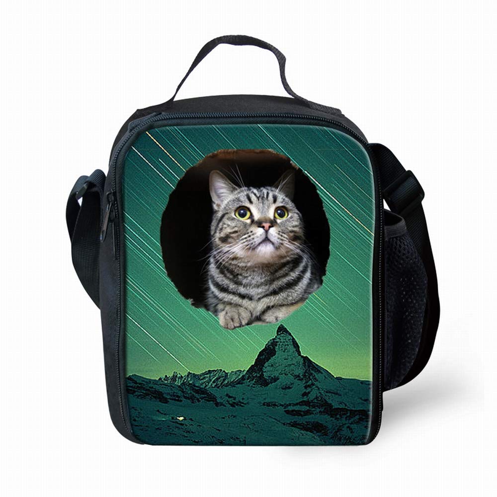 Amzbeauty Cute Cat Print Lunch Bag for School Kids Boys Girls Small Lunch Box Insulated Lunch Container with Adjustable & Removable Tote Bag — image 1