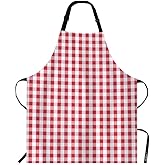 Beabes Gingham Red White Tartan Chef Apron 27 X 31 Inch Abstract Lattice Criss-Crossed Non-Pilling Bib Apron For BBQ Grilling Gardening With Adjustable Neck Strap