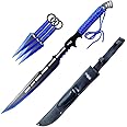 Tactical Master 28" Fixed Blade Machete with 3 Throwing Knives Set. for Collection, Gift, Outdoor Sports (Blue)