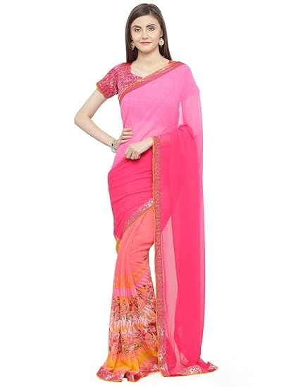Pink Georgette Embellished Saree (URVSHI3041SSSR03T_Pink)