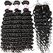 Brazilian Deep Wave Virgin Hair 3 Bundles with Middle Part Closure Natural Black(12 14 16+10)