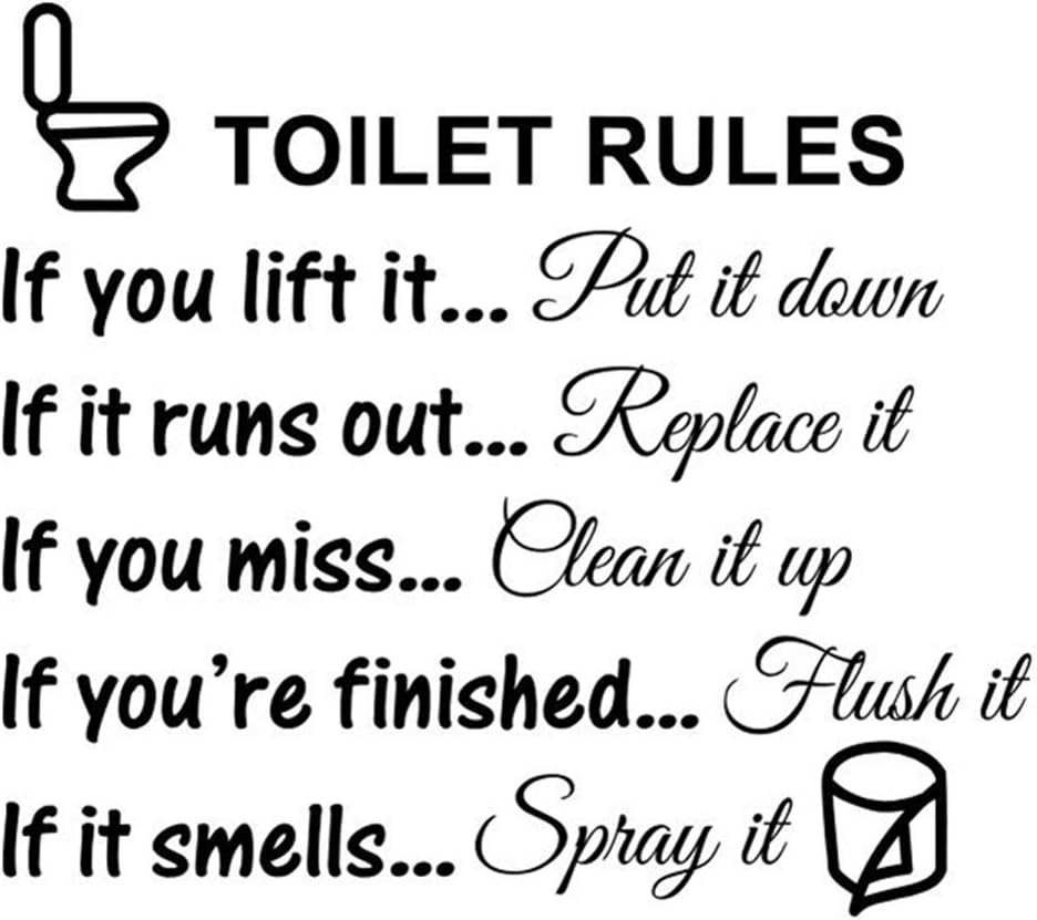 PVC Toilet Rules Bathroom Decals Removable Wall Quotes Stickers Vinly