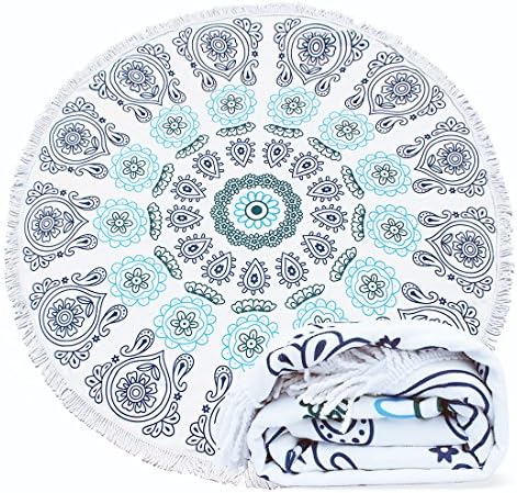 Epy Huts Large Round Beach Towel Thick Multi-Purpose Round Blanket with Tassels,Soft Water Absorbent Room Decor Mat 59 Inch Mandala Pattern