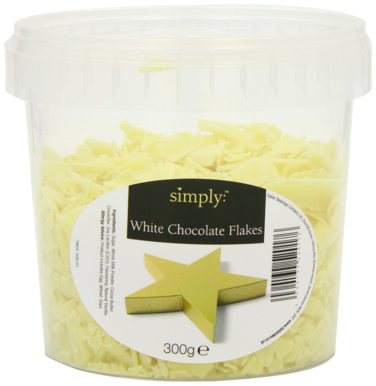 SimplyWhite Chocolate Flakes, Chocolate Sprinkles for Cake Decoration, Ice Cream, Frappes, Milkshakes & Hot Chocolate Toppings, Suitable for Vegetarians (300g)