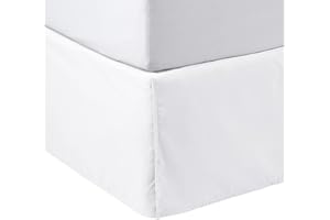 Amazon Basics Lightweight Pleated Bed Skirt, Queen, Bright White, Solid