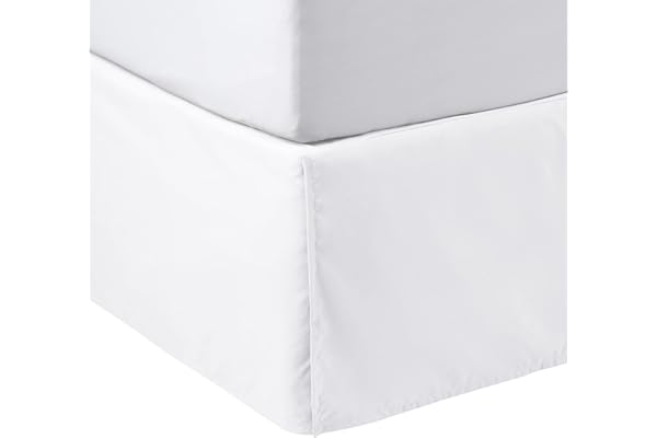 Amazon Basics Lightweight Pleated Bed Skirt - Queen, Bright White