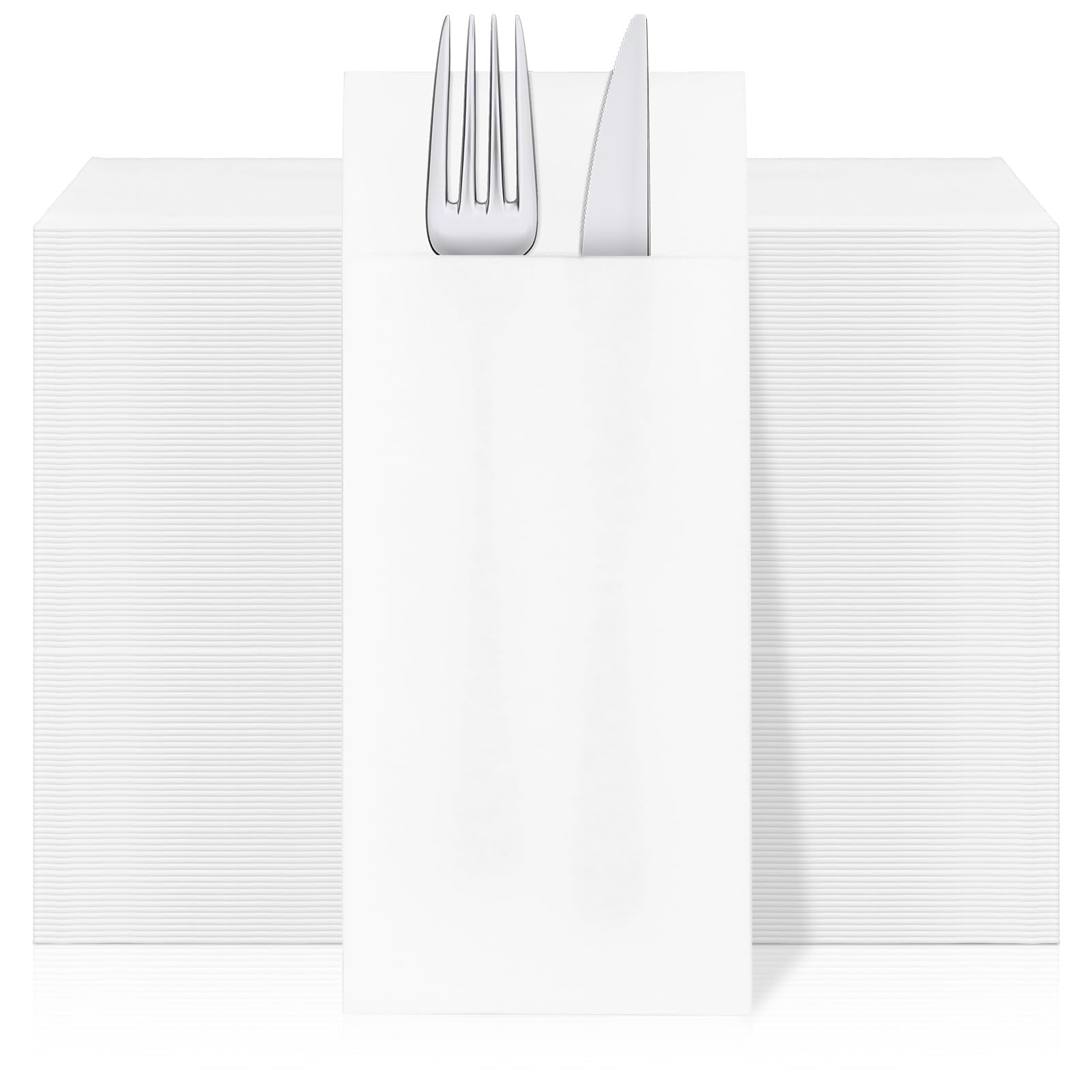 Photo 1 of 100 Pcs White Paper Napkins with Built-in Flatware Pocket Prefolded Cloth Like Paper Napkins Disposable Guest Hand Towels Wedding Party Linen Feel White Napkin for Dinner, Party, Wedding or Events