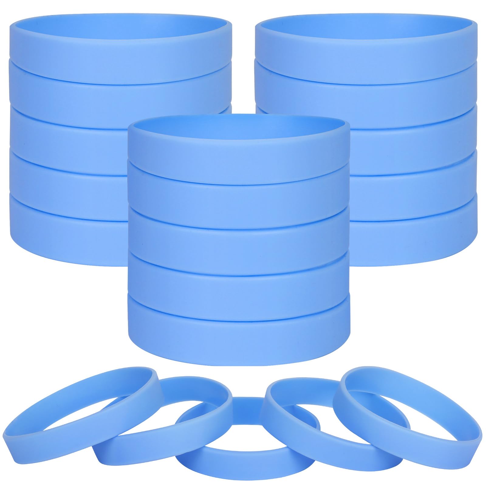 LVNRIDS 100 pcs Light Blue Blank Silicone Wristbands for Adult, Sports Party Rubber Elastic Wristband Wholesale Bulk Bracelet L