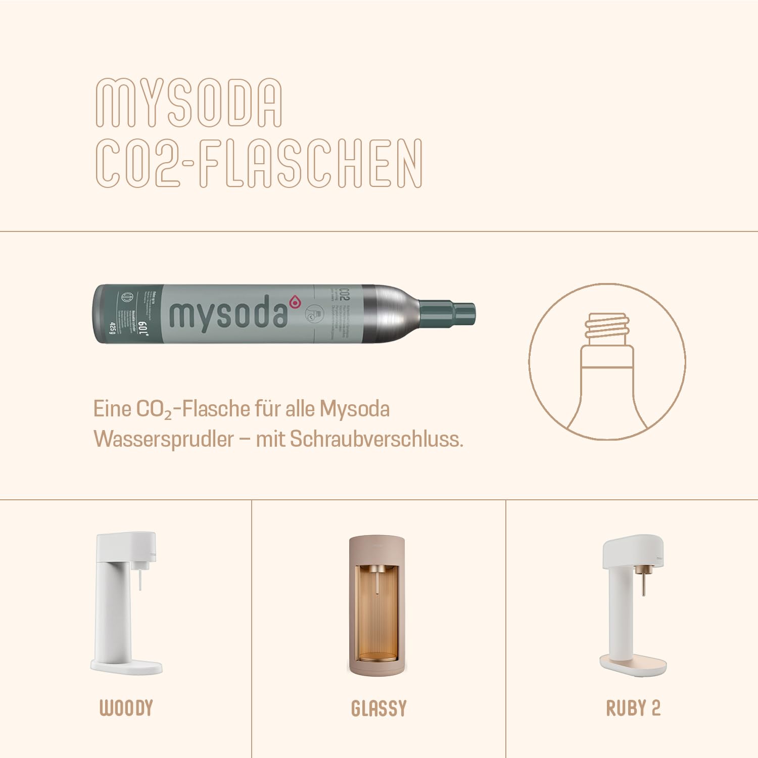 Mysoda: Glassy Wassersprudler aus Holzkomposit mit CO2-Zylinder und 1L Glasflasche & BPA-Frei 1L Plastikflasche - Latte 8
