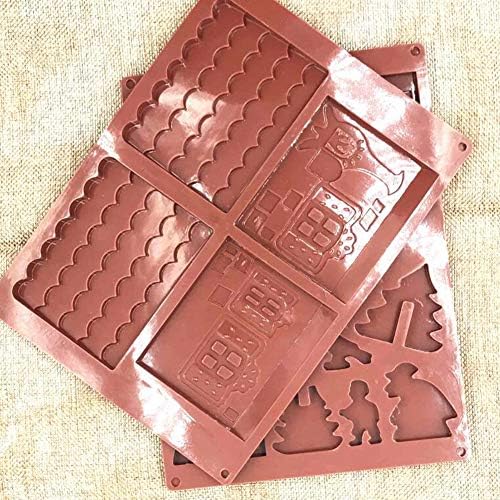 Wpond 2Pcs/Pack DIY Christmas Gingerbread House Silicone Mold Chocolate Fondant Cake Mould DIY Biscuits Baking Tools Chocolate color