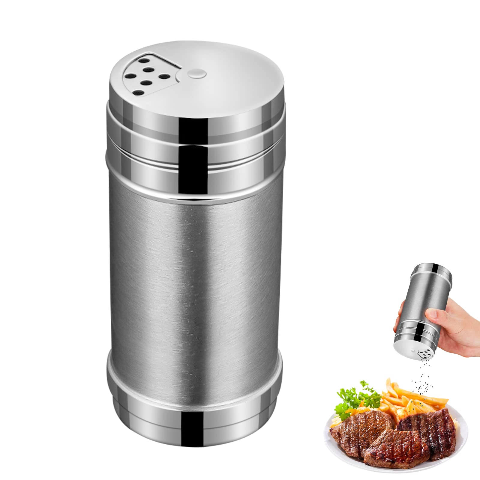 Nlmayt Seasoning Bottle, Stainless Steel Spice Jar with Rotating Lids, BBQ Spice Shaker Spice Storage Containers, Spice Bottles for Kitchen, Cooking, Salt, Black Pepper, Seasonings