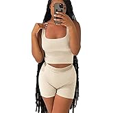 LICOBOD Casual Workout Sets 2 Piece Outfits for Women Ribbed Crop Tank Top High Waist Yoga Leggings Lounge Wear Tracksuit