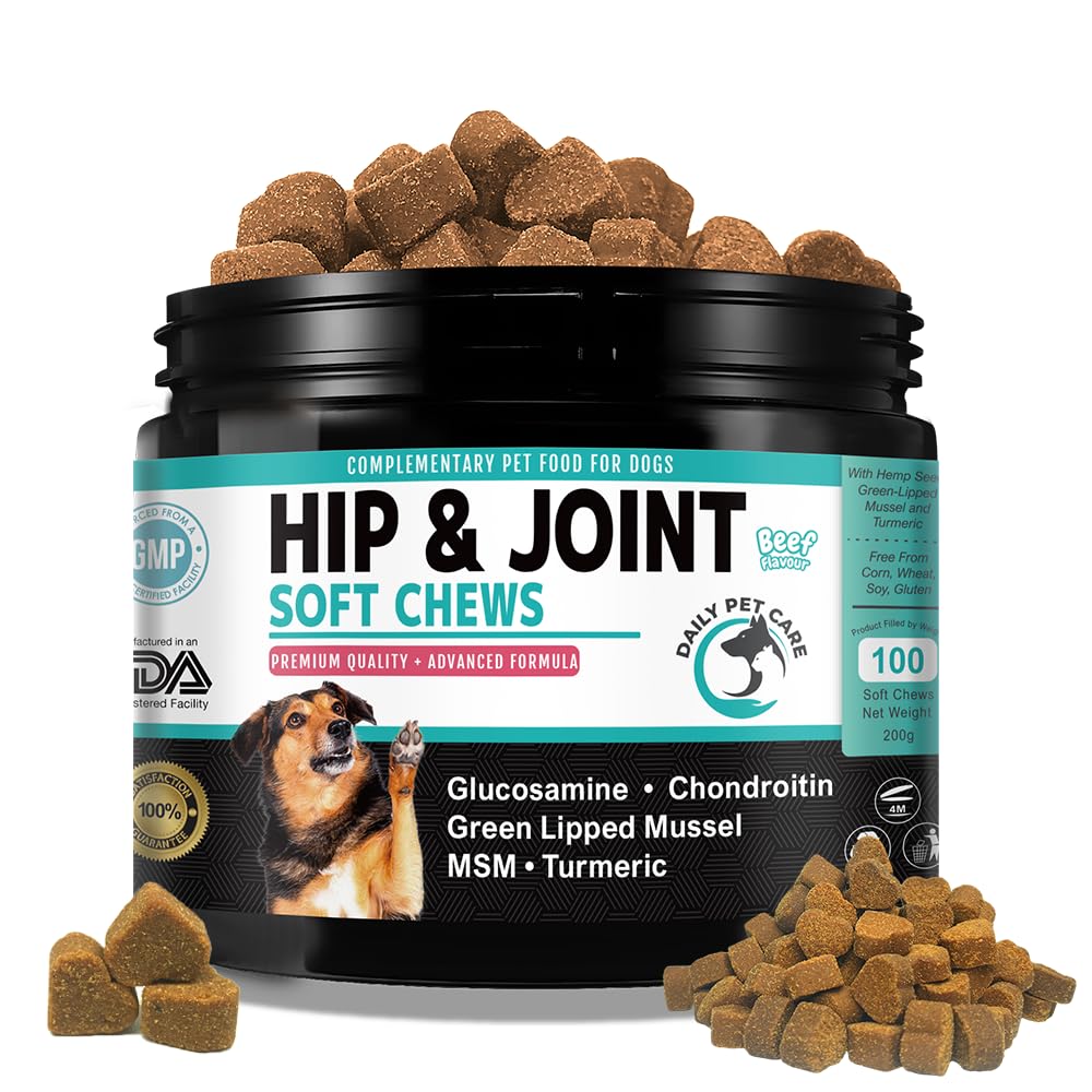 Daily Pet Care Hip and Joint Supplements For Dogs | Dog Joint Supplements to Reduce Stiffness and Improve Mobility with Organic Turmeric, Glucosamine, Chondroitin and Green Lipped Mussel For Dogs