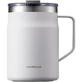 LocknLock Metro Mug, Premium 18/8 Stainless Steel Metal, Double Wall Insulated, Portable Coffee Cup with Lid and Handle for Hot and Cold Drinks, Off White, 16 oz