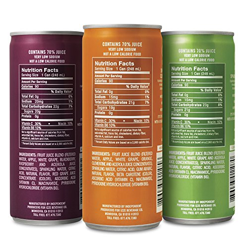 IZZE Sparkling Juice, 3 Flavor Variety Pack, Pack of 24, 8.4 oz Cans