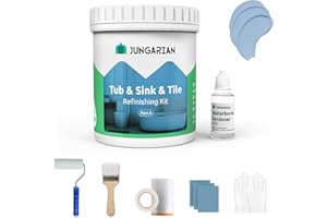 Jungarian Tub and Tile Refinishing Kit 17.5oz with Tools, Low Odor DIY Bathroom Paint Sink Tub Countertop Tile Shower Paint for Bathroom Kitchen Porcelain Fiberglass, Semi-Gloss Sky Blue
