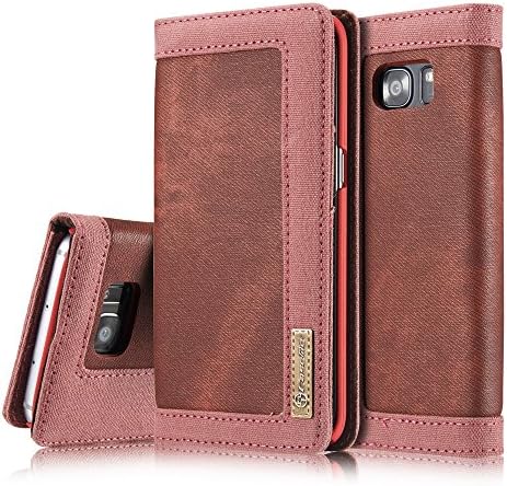 Galaxy S7 edge Case,AKHVRS [Premium Quality] Protective Flip Folio [Denim Material] Wallet Case [ID Credit Card and Cash Slots] with Foldable Kickstand Compatible For Samsung Galaxy S7 edge (Red)