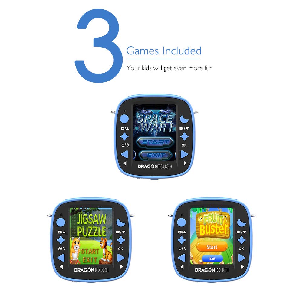 Dragon Touch Kidicam 1080P Kids Action Camera 30m Waterproof Camera (Blue)