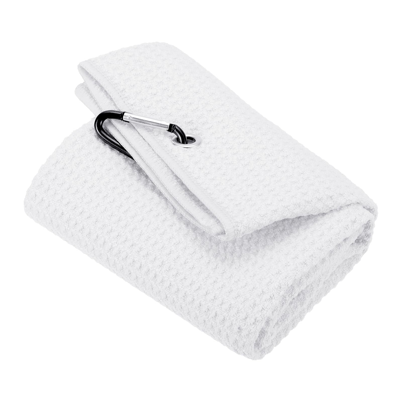 PATIKIL 20"x16" Tri-Fold Golf Towels, Waffle Pattern Towels Soft Fiber Strong Water Absorption with D Clip for Golf Lovers, White