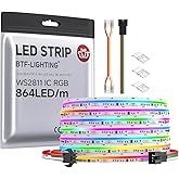 BTF-LIGHTING FCOB WS2811 IC RGB COB LED Strip 864LED/m Flexible High Density Color Chasing Uniform Light DC12V 16.4FT 24IC/m 12mm Width for DIY Lighting Projects(No Adapter or Controller)