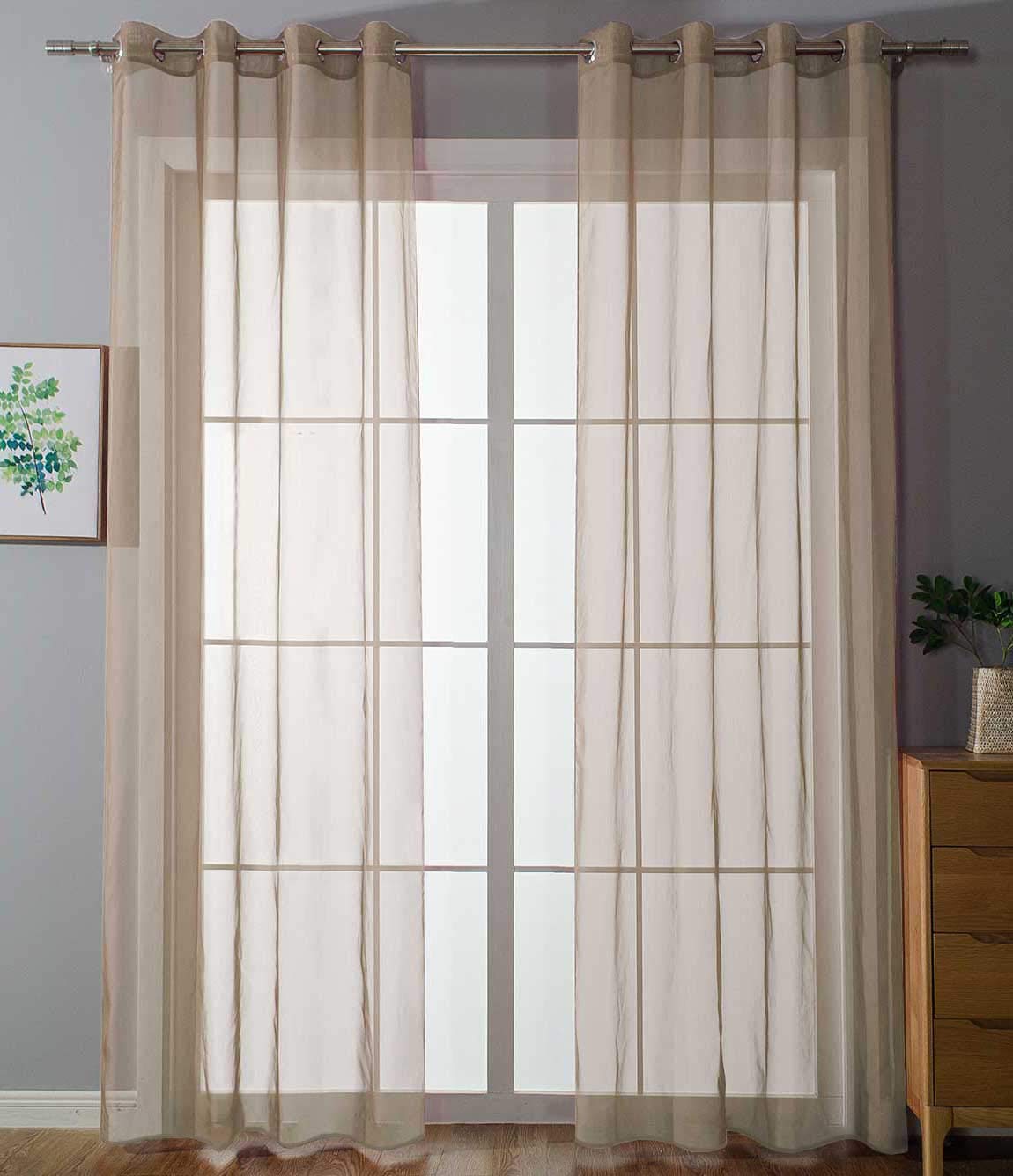 Gardinenbox 20332-cn2 Set of 2 Eyelet Curtains Transparent Plain Curtains with Eyelets Lead Band Closure for Living Room 100% Polyester Sand 225 x 140 cm