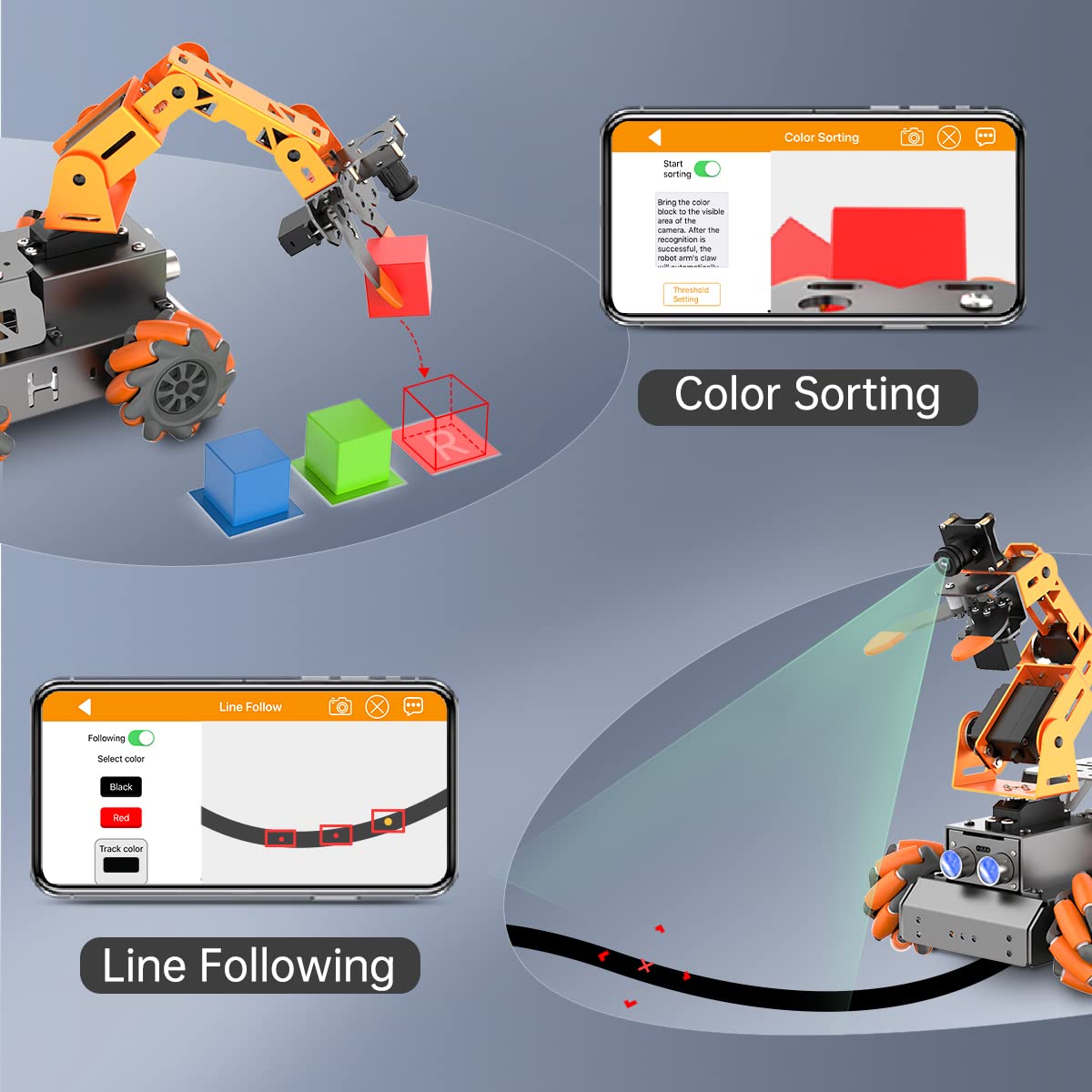 MatserPi Robotic Arm for Raspberry Pi Open Source Programming AI Vision Robot Car Kit, 5 DOF/Axis Smart Robotic Arm DIY Gift for Teens Adults, without Raspberry Pi