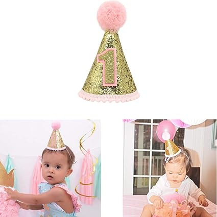Amazon Com Gold Glitter Sparkle Princess 1st Birthday Cone Hat With