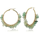 QLYOVWE Handmade Crystals Earrings for Women 14K Gold-Plated Wire Wrapped Healing Tumbled Stone Eardrop Earrings Boho Natural Raw Amethyst Earrings Healing Crystals Earrings