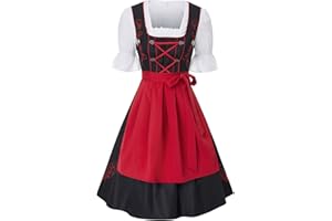 JASAMBAC Women's 3 Pieces Oktoberfest Costume German Bavarian Beer Girl Dirndl Dress Halloween Costumes for Women