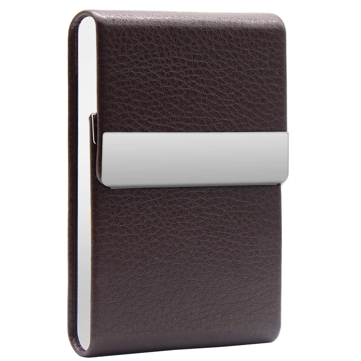 Metal Cigarette Case PU Leather Design Pocket Carrying Cigarette Box Holder for Men Women Ladies Super Slim Cigarette Pack for 10 Brown