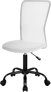 Home Office Chair Mid Back Mesh Desk Chair Armless Computer Chair Ergonomic Task Rolling Swivel Chair Back Support Adjustable Modern Chair with Lumbar Support (White)