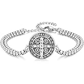 DOTBJ 925 Sterling Silver Patron Saint Medal Bracelet with Stainless Steel Double Chain 7"+2"