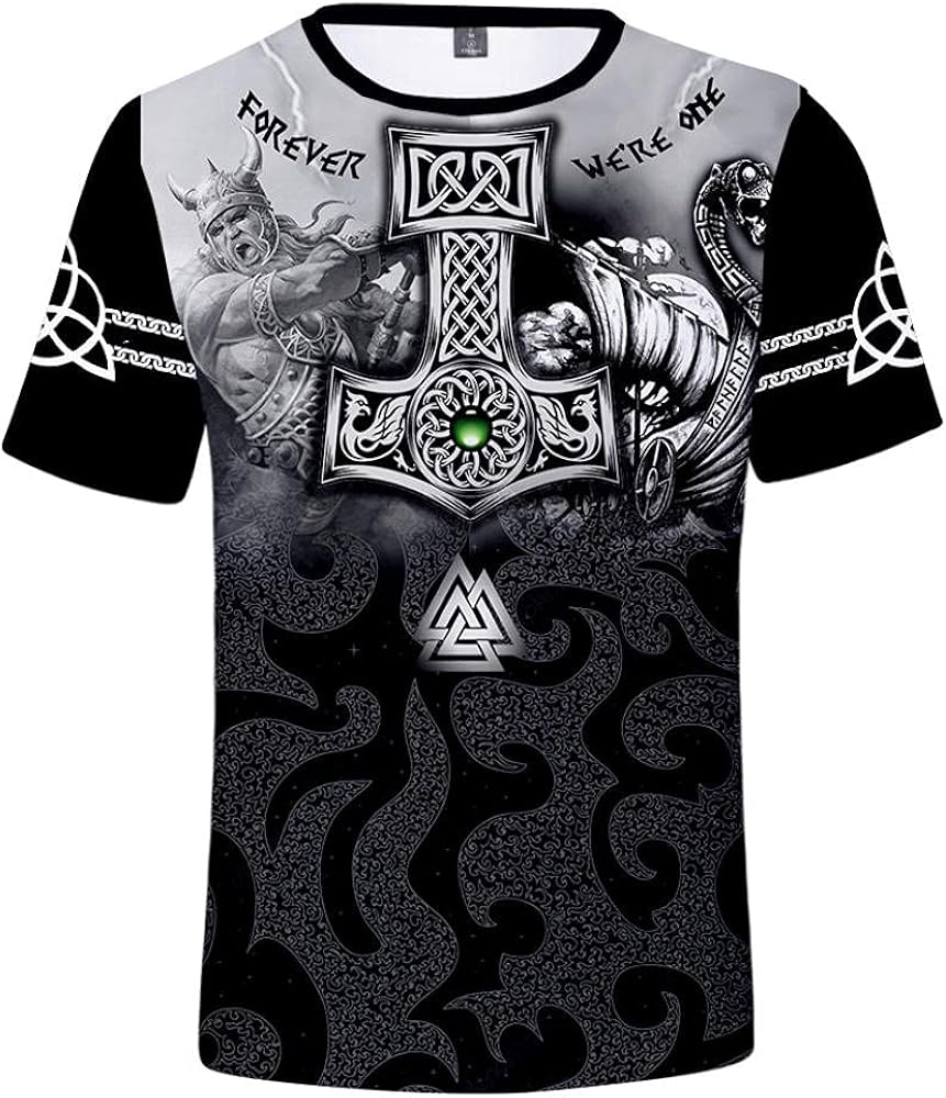 CJDXNBB Viking TShirts Mens Fashion 3D Digital Print Short Sleeve T