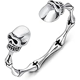 LuxGoth Stainless Steel Cuff Bracelet,Retro Gothic Punk Biker Cool Open Adjustable Cuff Bangle Bracelets Jewelry for Men Silver