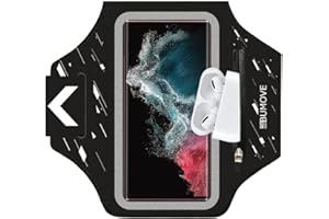 BUMOVE Running Armband for Samsung Galaxy S25 /S24/ S23 /S22/ S21 Ultra,S25+ S24+ S23+ S22+ S21+, Gym Workout Arm Band, with Earbuds Card Holder (Black)