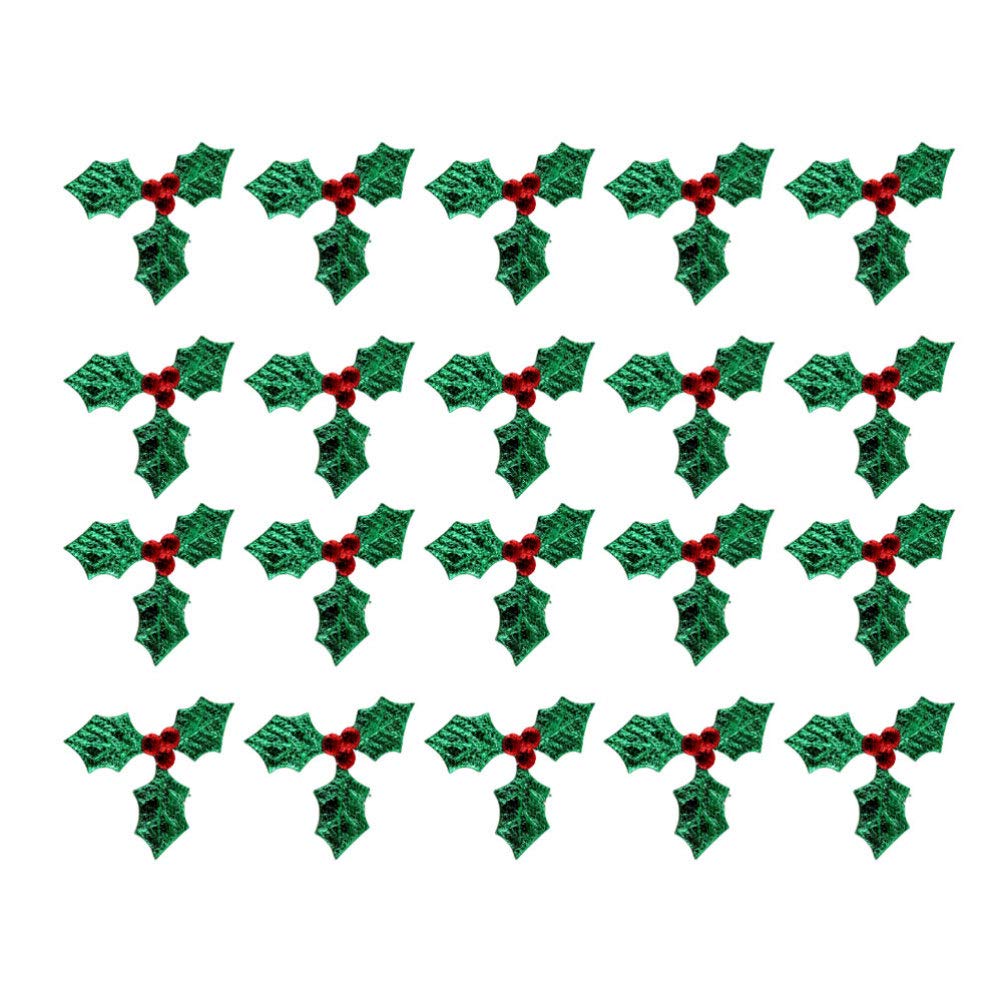 Artibetter 100pcs Mini Triple Leaf Holly Berries Embellishments for Christmas Tag and Card Making