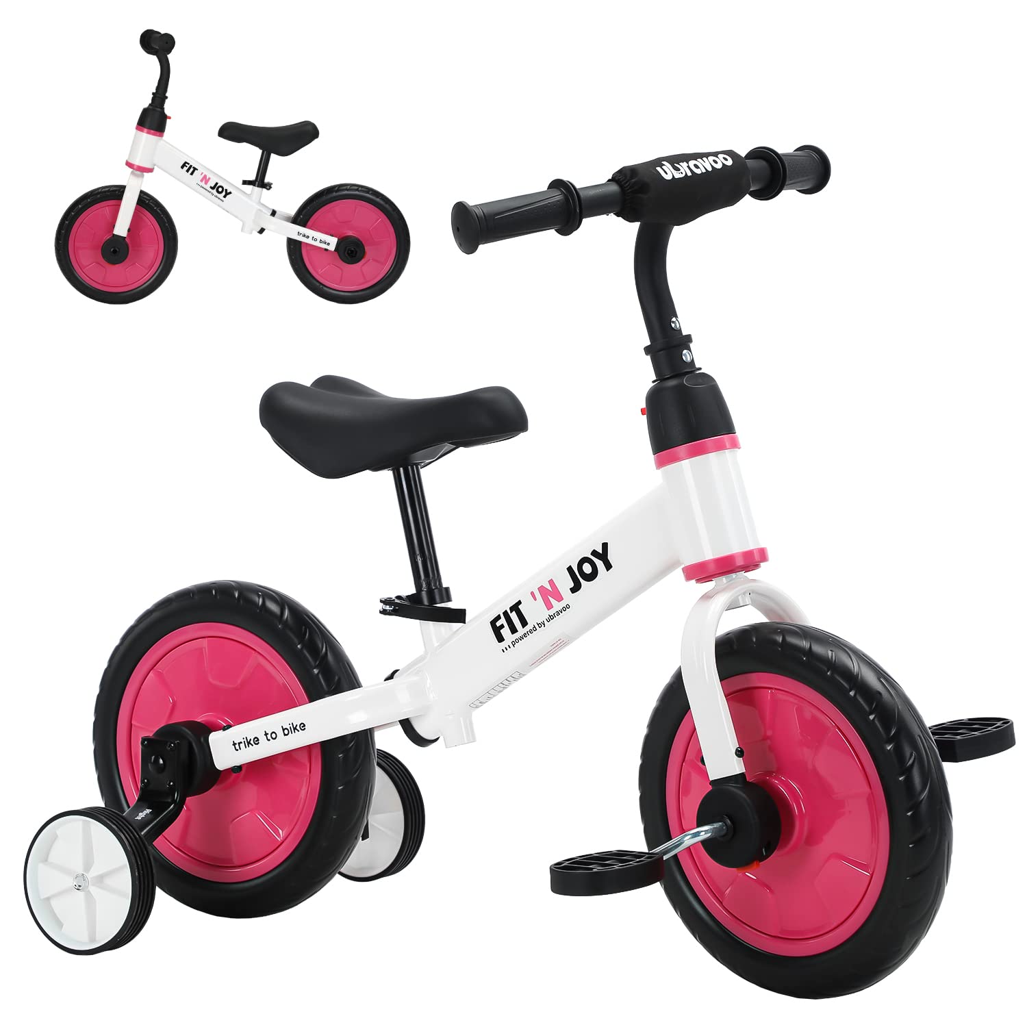 UBRAVOO Trike to Bike Riding Tricycles for Boys Girls 2-5, Fit 'n Joy Kids Balance Bike with Pedals & Training Wheels Options, 4-in-1 Starter Toddler Training Bicycle