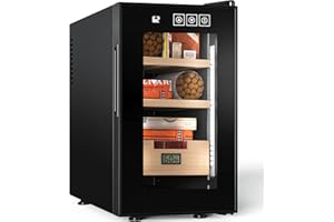 NEEDONE Electric Cigar Humidor 23L with Heating and Cooling Quiet Control System, Thermostatic Cabinet Humidor Box for 150 Counts, Spanish Cedar Wood Shelves & Drawer, Digital Hygrometer, Gift for Men