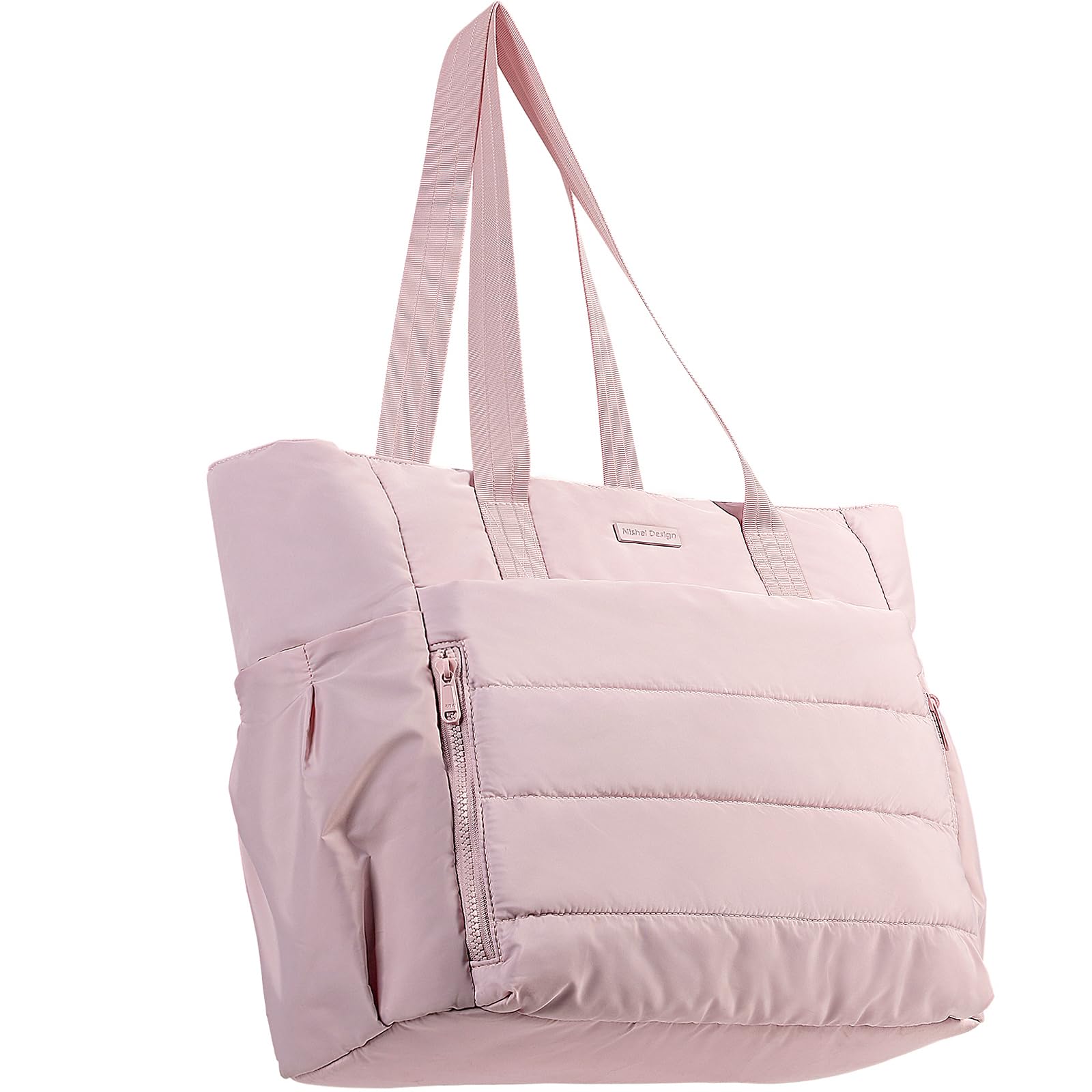 Photo 1 of NISHEL Travel Puffy Tote Bag For Women, Ultra-Lightweight Large Tote Purse For Office Day And a Short Weekend Getaway, Pink