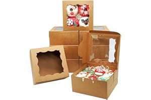 XINHPKGG XIINHPKGG 20pcs Cookie Boxes 6x6x3 Inches: Bakery Boxes with Window, Treat Boxes, Chocolate Covered Strawberries Boxes, Mini Cake Boxes, Dessert Boxes - Kraft Paper