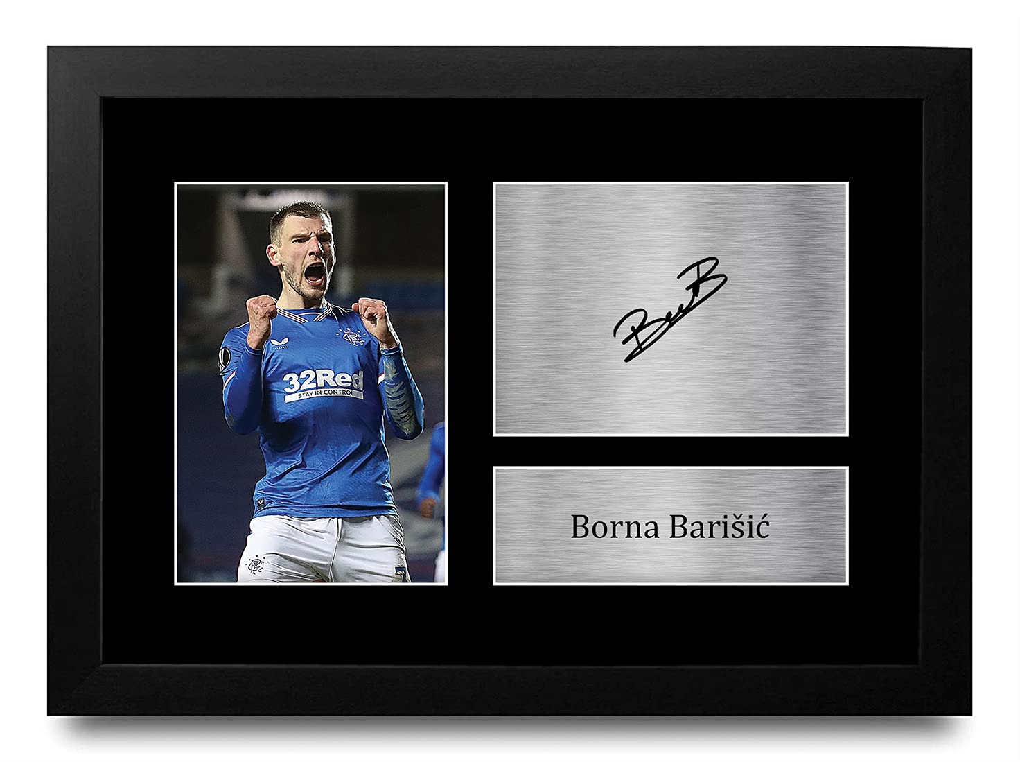 HWC Trading FR A4 Borna Barisic Rangers Gifts Printed Signed Autograph Picture for Football Fans and Supporters - A4 Framed