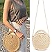 Zongsi Mini Handmade Round Straw Beach Bag Shoulder bag for women (Khaki)